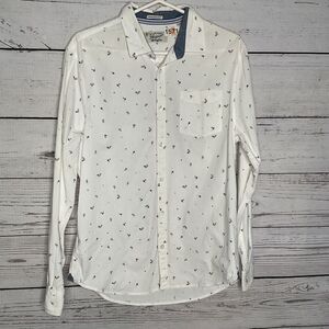 Penguin Munsingwear Tennis Racquet Print Mens Button Up White Shirt‎ Size L